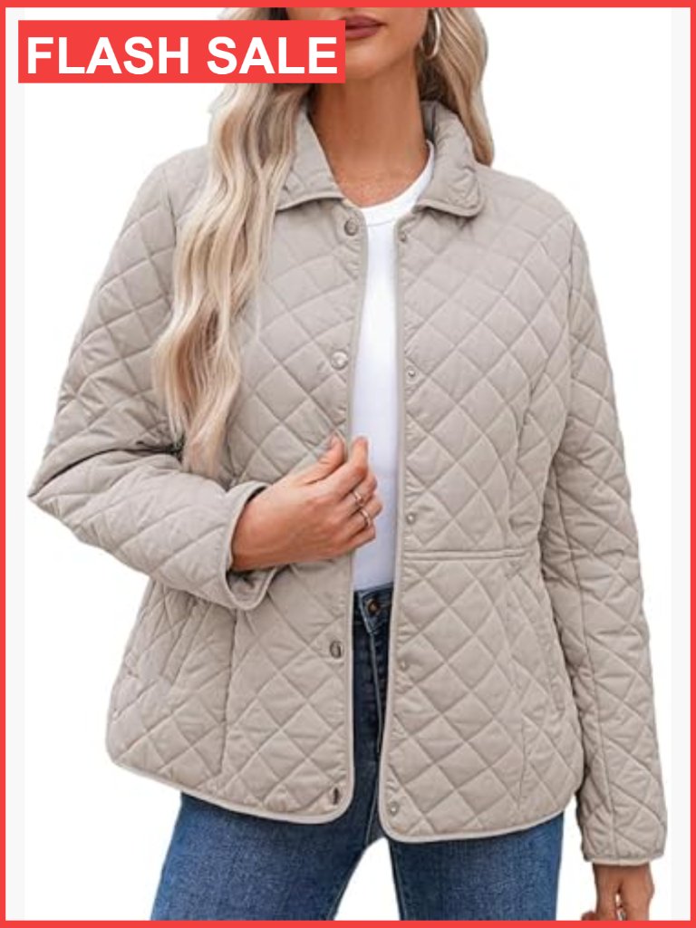 Winter Quilted Puffer Jacket Long Sleeve Button Down Diamond Coats With Pockets